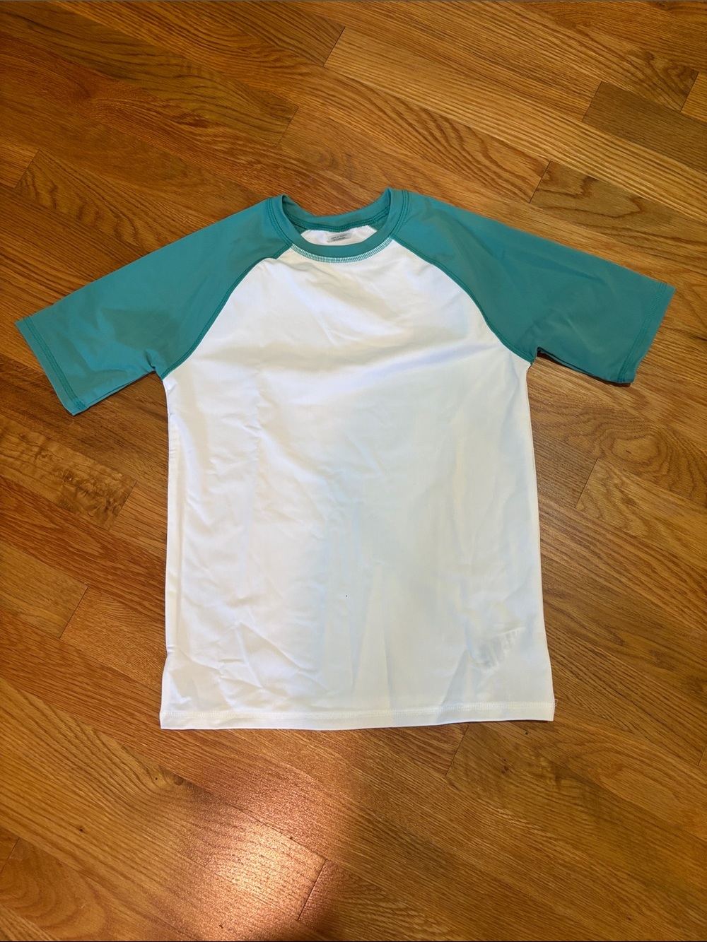 Old Navy White and Teal Raglan Short Sleeve Tee